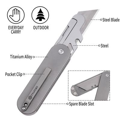 TGZUO 5.51" Premium Folding Utility Tool - SK5 Steel Quick-Change Cutter & Magnetic Lock Titanium Handle(Grey)