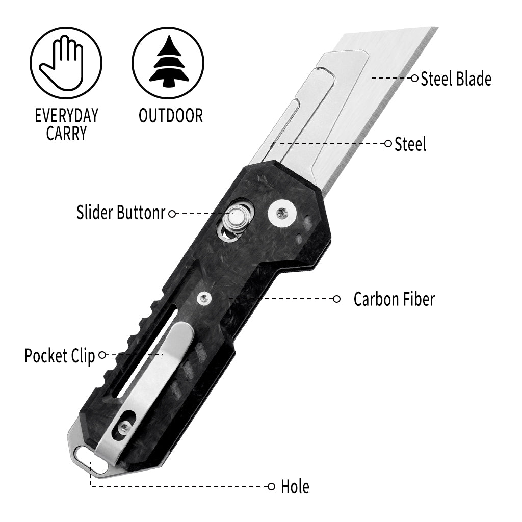 Axis Lock Folding Utility Knife,5.43" With SK2 Steel Razor Blades,Carbon Fiber Handle,Everyday Carry & Outdoor