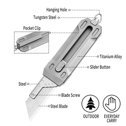 TGZUO 5.91" Heavy-Duty Retractable Utility Tool - SK5 Steel Quick-Change Cutter & Precision Machined Titanium Handle(Grey)