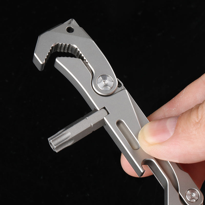 Outdoor titanium alloy multi-function tool Wrench crowbar bottle opener Box knife screwdriver seat self-defense equipment