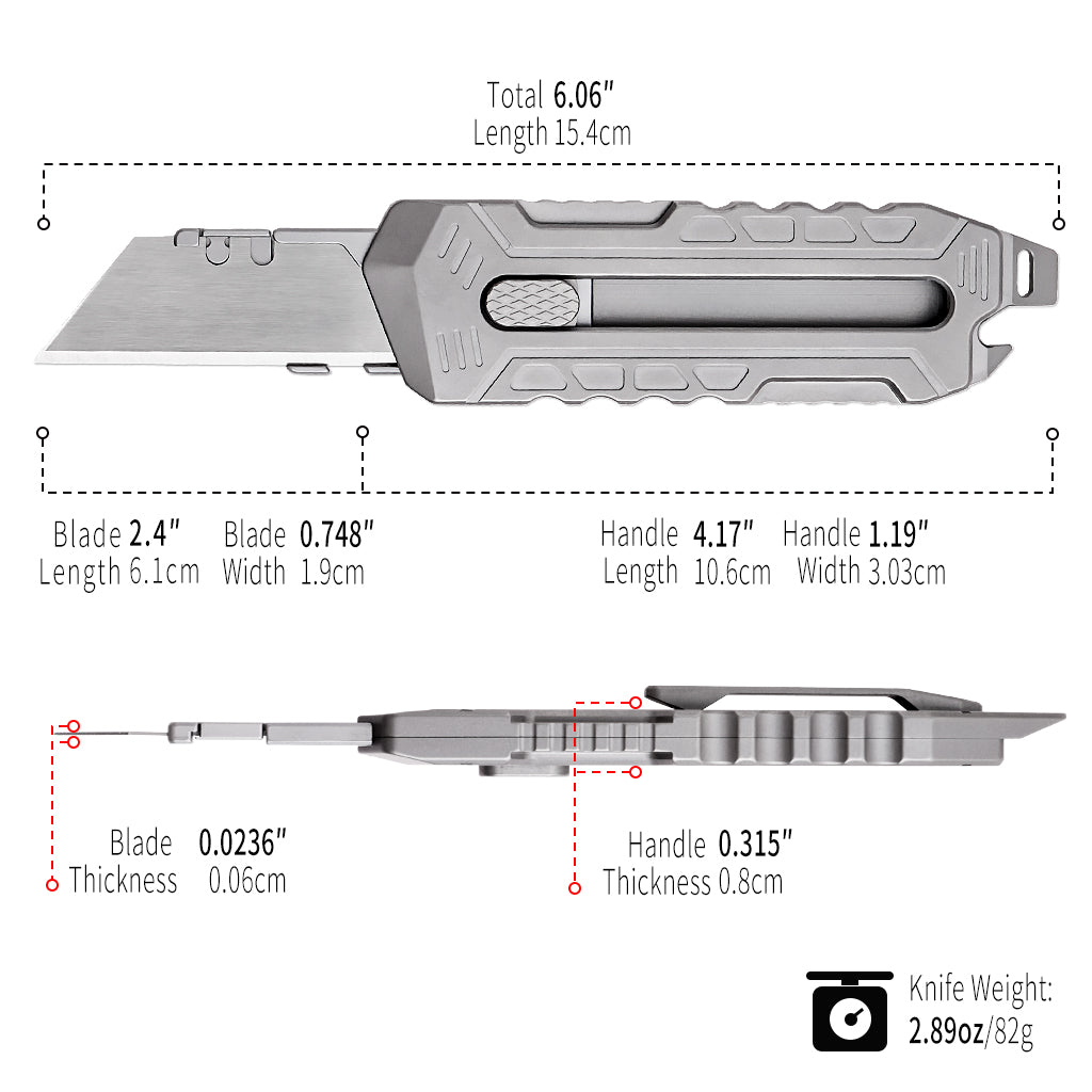 TGZUO 6.06" Heavy-Duty Retractable Utility Tool - SK5 Steel Quick-Change Cutter & Precision Machined Titanium Handle(Grey)