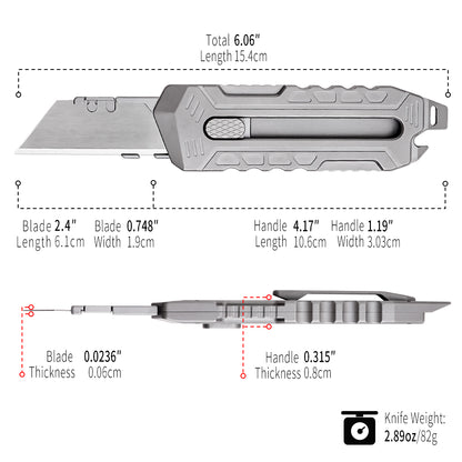 TGZUO 6.06" Heavy-Duty Retractable Utility Tool - SK5 Steel Quick-Change Cutter & Precision Machined Titanium Handle(Grey)