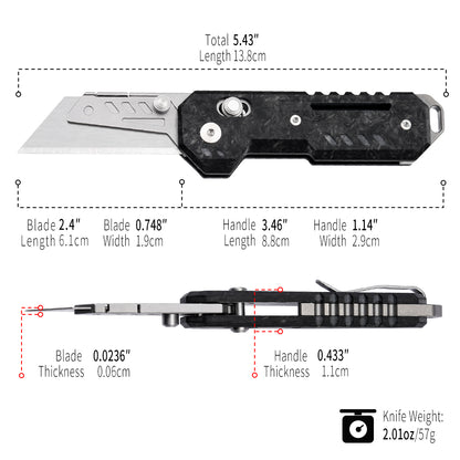 Axis Lock Folding Utility Knife,5.43" With SK2 Steel Razor Blades,Carbon Fiber Handle,Everyday Carry & Outdoor