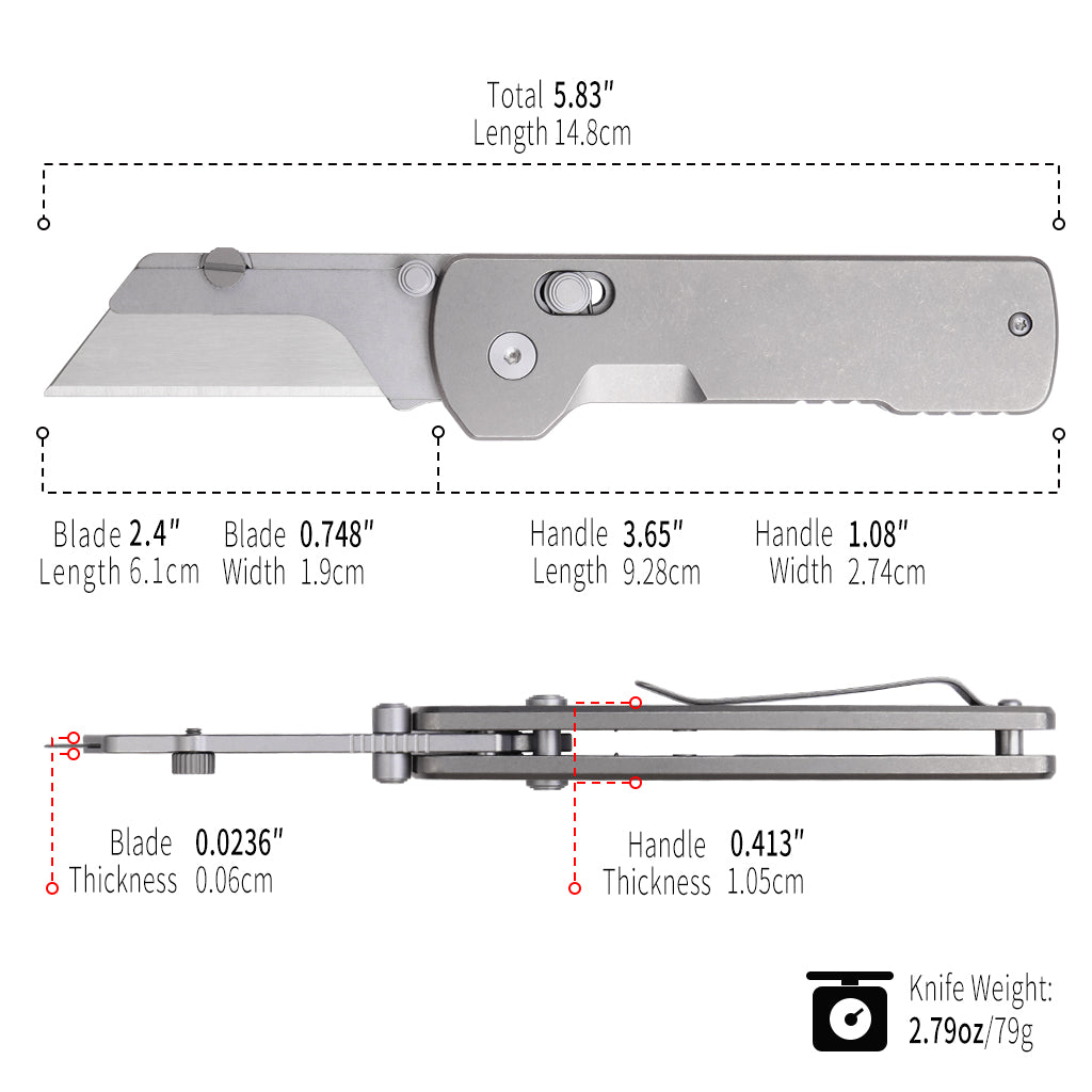 TGZUO 6.18" Premium Folding Utility Tool - SK5 Steel Quick-Change Cutter & Precision Machined Titanium Handle(Grey)