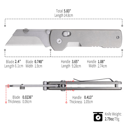 TGZUO 6.18" Premium Folding Utility Tool - SK5 Steel Quick-Change Cutter & Precision Machined Titanium Handle(Grey)