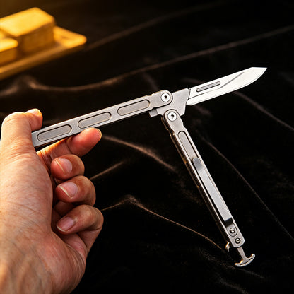 TGZUO 5.7" EDC Folding Pocket Tool - Stainless Steel #24 & #60 Universal Quick-Change Cutter & Precision Machined Titanium Handle(Grey)
