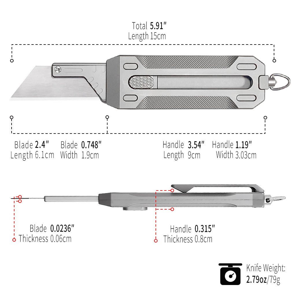 TGZUO 5.91" Heavy-Duty Retractable Utility Tool - SK5 Steel Quick-Change Cutter & Precision Machined Titanium Handle(Grey)