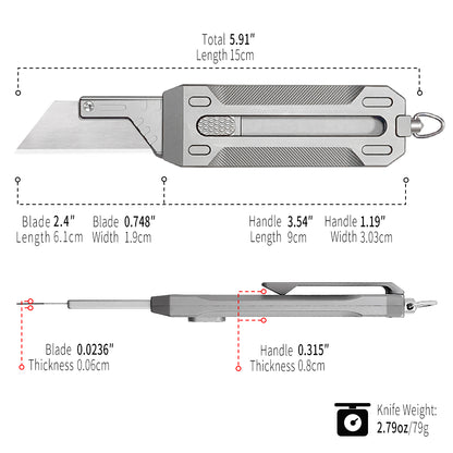 TGZUO 5.91" Heavy-Duty Retractable Utility Tool - SK5 Steel Quick-Change Cutter & Precision Machined Titanium Handle(Grey)