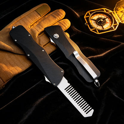 TGZUO Heavy-Duty Retractable Utility Tool Comb  - 5cr15mov Cutter & Precision Machined Aluminum Handle(Black)