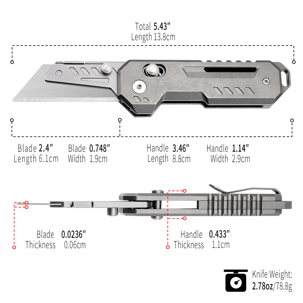 Axis Lock Folding Utility Knife,5.43" With SK2 Steel Razor Blades,Titanium Handle,Everyday Carry & Outdoor