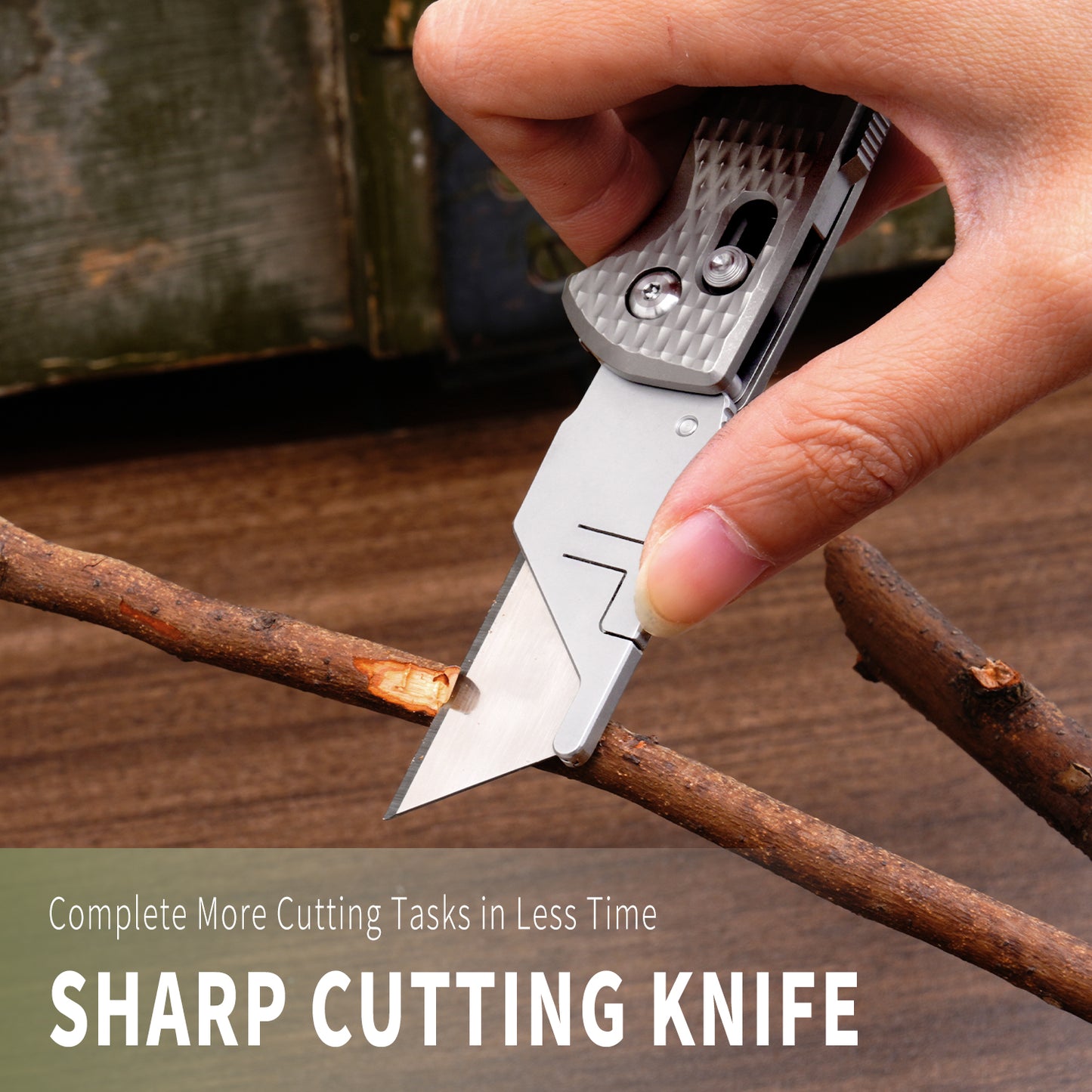 TGZUO 5.51" Premium Folding Utility Tool - SK5 Steel Quick-Change Cutter & Precision Machined Titanium Handle(Grey)