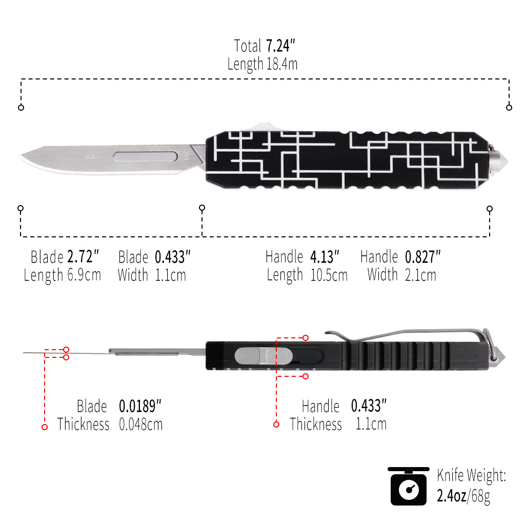 TGZUO 7.24" Compact  EDC Utility Tool - Stainless Steel #24 & #60 Universal Quick-Change Cutter & Precision Machined Aluminum Handle(Black)