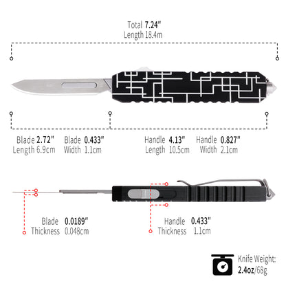 TGZUO 7.24" Compact  EDC Utility Tool - Stainless Steel #24 & #60 Universal Quick-Change Cutter & Precision Machined Aluminum Handle(Black)