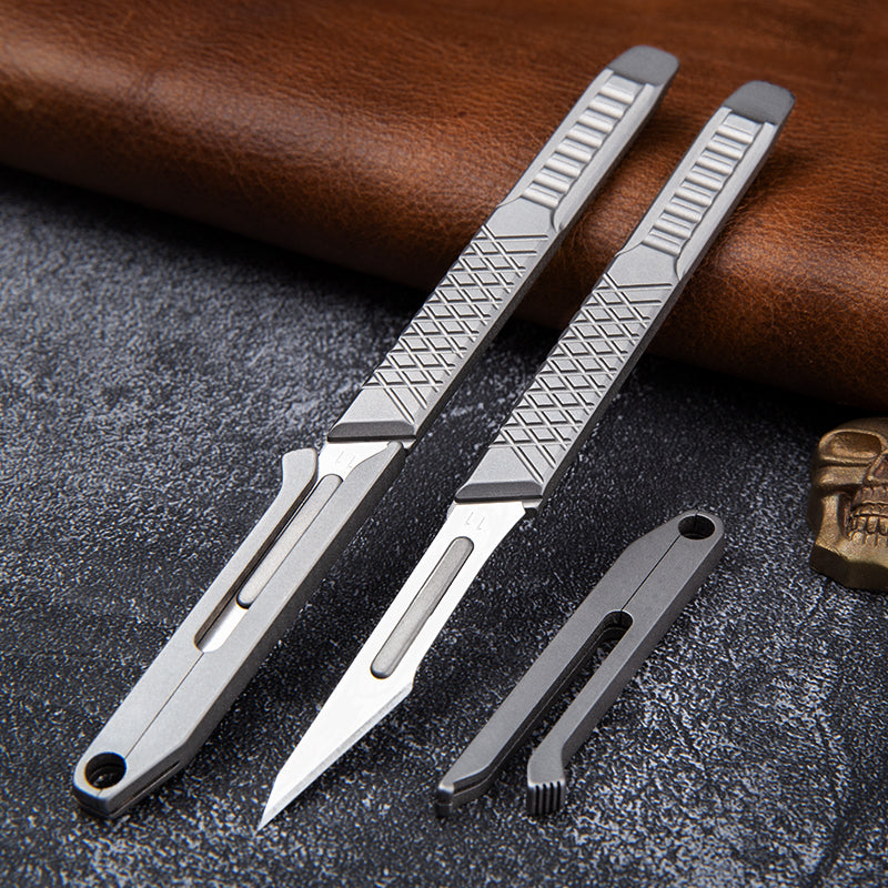 Titanium folding pocket knife holder Mini EDC Multi-function scalpel Hunting Knife utility for outdoor use with 10 #11 carbon steel replacement blades