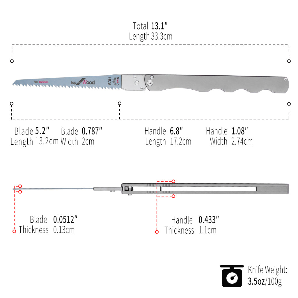 TGZUO 6.8" Premium Folding Pocket Saw - High Carbon Steel Quick-Change Cutter & Precision Machined Titanium Handle(Grey)