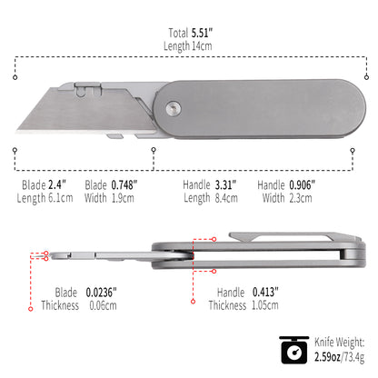 TGZUO 5.51" Premium Folding Utility Tool - SK5 Steel Quick-Change Cutter & Magnetic Lock Titanium Handle(Grey)