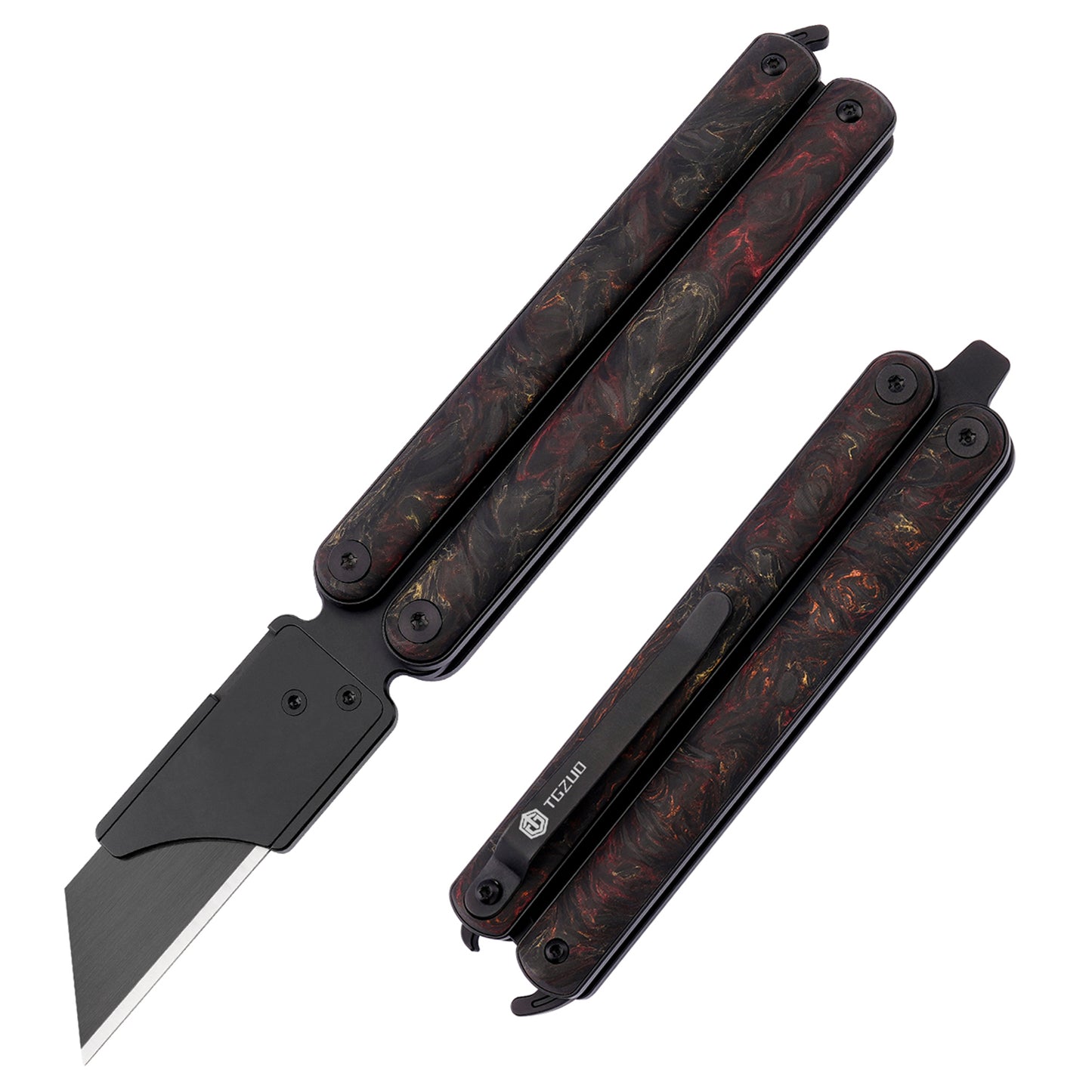 TGZUO Balisong Utility Knife Carbon Fiber & Titanium Handle | TGQ19 Pro