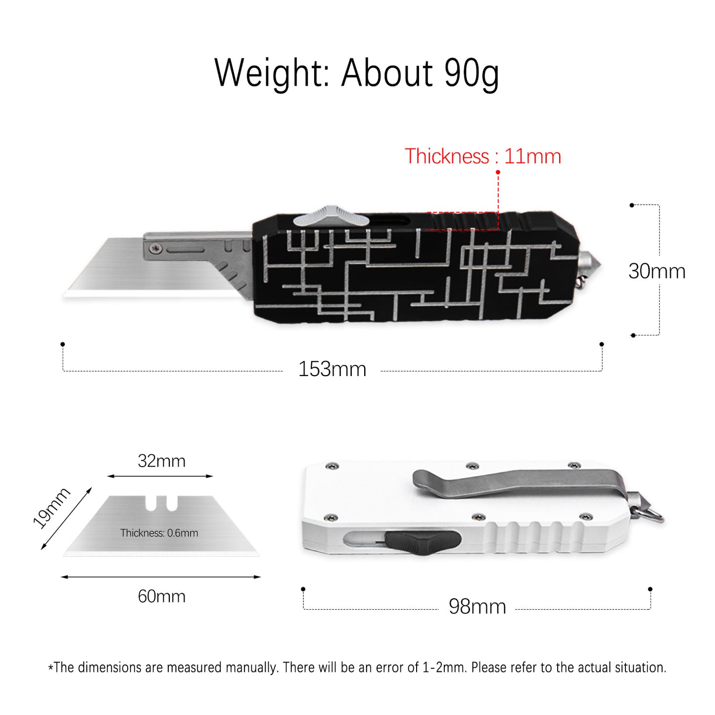 Aluminium alloy Small Utility Knives With Clip EDC Tool Pocket Knife Retractable Box Cutter With 10pcs Carbon steel Replacement Blades