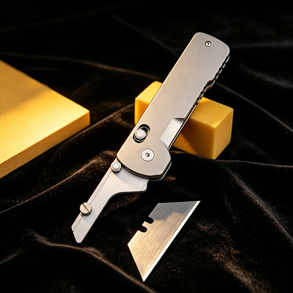 TGZUO 6.18" Premium Folding Utility Tool - SK5 Steel Quick-Change Cutter & Precision Machined Titanium Handle(Grey)
