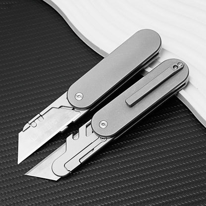 TGZUO 5.51" Premium Folding Utility Tool - SK5 Steel Quick-Change Cutter & Magnetic Lock Titanium Handle(Grey)