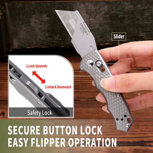 Axis Lock Folding Utility Knife,5.51" With SK2 Steel Razor Blades,Titanium Handle,Everyday Carry & Outdoor