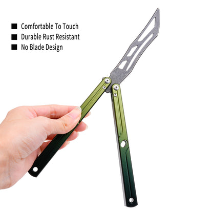 Balisong Trainer,9.76"With copper gasket,T8 Screws,Aluminum Handle（green）Dull Blade Butterfly Knife Flipping