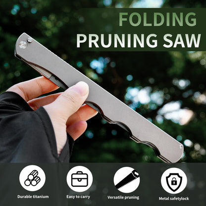 TGZUO 6.8" Premium Folding Pocket Saw - High Carbon Steel Quick-Change Cutter & Precision Machined Titanium Handle(Grey)