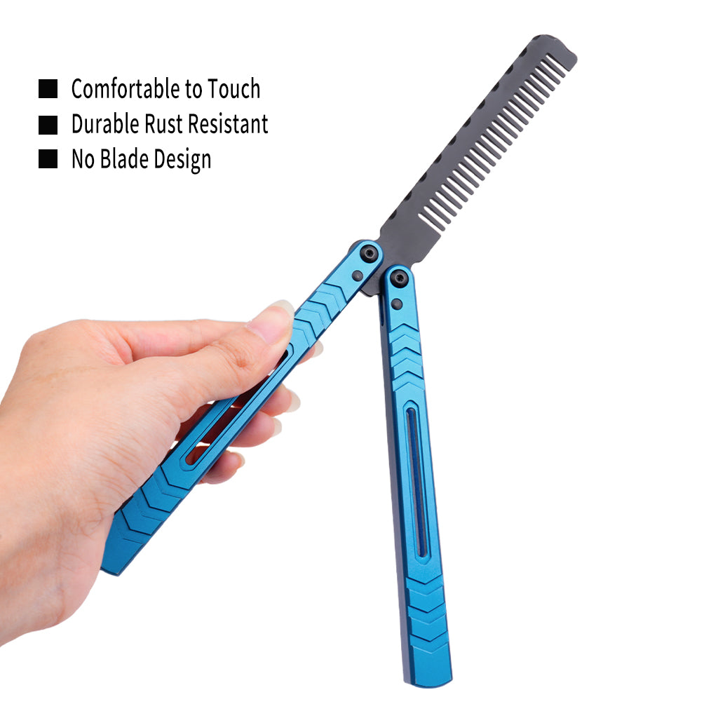 TGZUO 9.72" Professional Precision Practice Gear Comb - Safe Cutter Precision Machined Aluminium Handle (Blue)