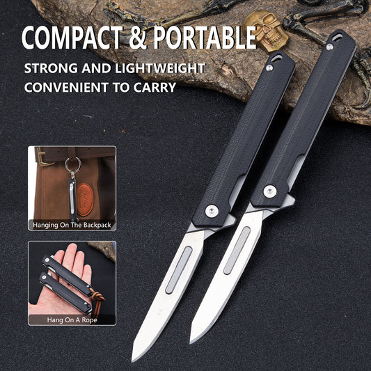 Folding pocket knife G10 Handle Mini EDC Keychain Scalpel Hunting knife Utility with 60 carbon steel blade