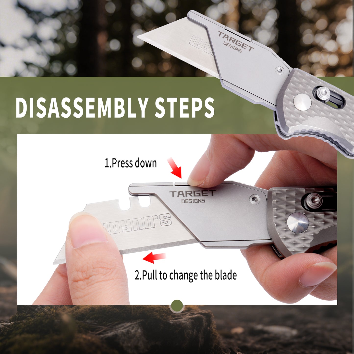 TGZUO 5.51" Premium Folding Utility Tool - SK5 Steel Quick-Change Cutter & Precision Machined Titanium Handle(Grey)