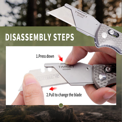 TGZUO 5.51" Premium Folding Utility Tool - SK5 Steel Quick-Change Cutter & Precision Machined Titanium Handle(Grey)