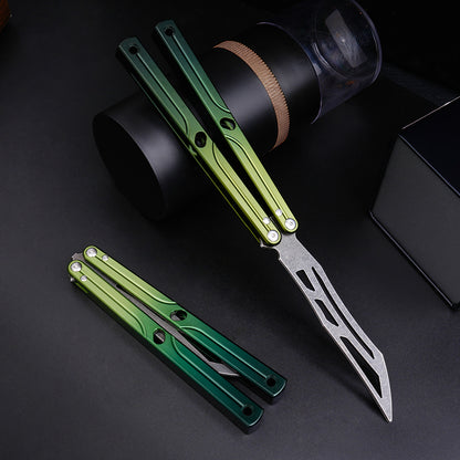 Balisong Trainer,9.76"With copper gasket,T8 Screws,Aluminum Handle（green）Dull Blade Butterfly Knife Flipping