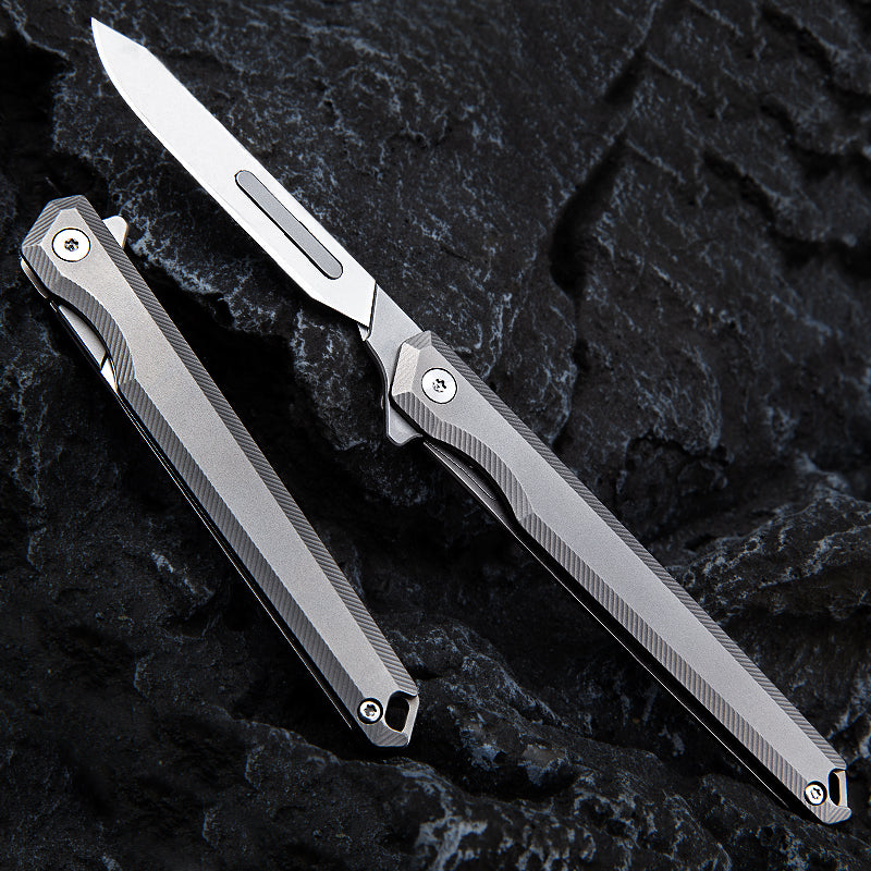 Titanium alloy folding utility knife holder bearing No. 60 Surgical carving knife Outdoor portable edc tool with you