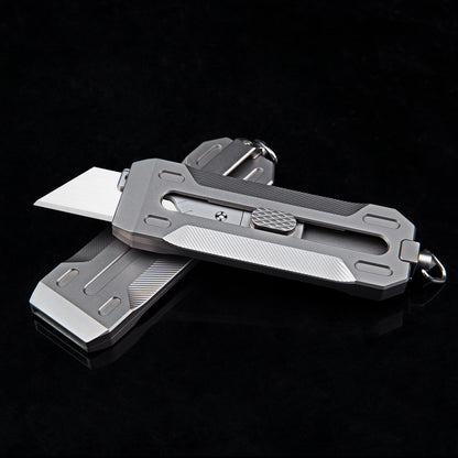 TGZUO 5.91" Heavy-Duty Retractable Utility Tool - SK5 Steel Quick-Change Cutter & Precision Machined Titanium Handle(Grey)
