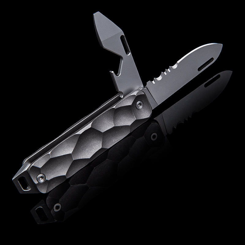 Titanium alloy multi-function EDC tool Folding knife Corkscrew crowbar Screw sharp key knife Pocket knife Portable