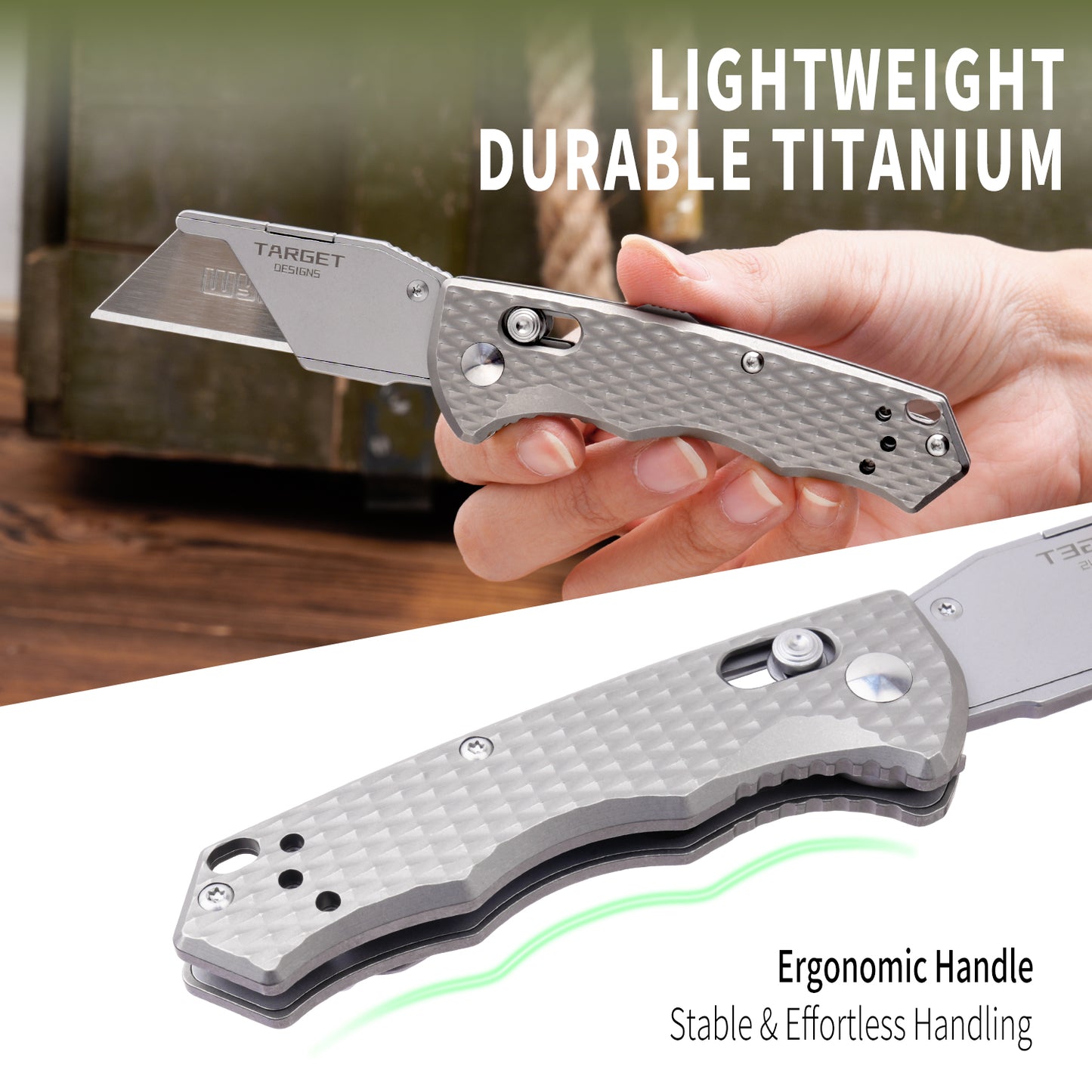 TGZUO 5.51" Premium Folding Utility Tool - SK5 Steel Quick-Change Cutter & Precision Machined Titanium Handle(Grey)