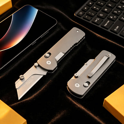 TGZUO 6.18" Premium Folding Utility Tool - SK5 Steel Quick-Change Cutter & Precision Machined Titanium Handle(Grey)