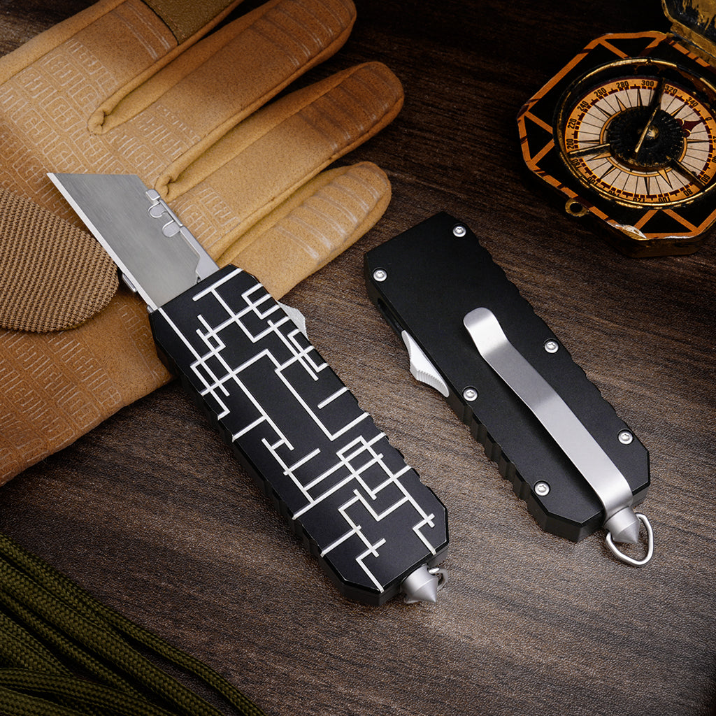 TGZUO 5.98" Heavy-Duty EDC Utility Knife - SK5 Steel Quick-Change Blade & Precision Machined Aluminum Handle(Black)