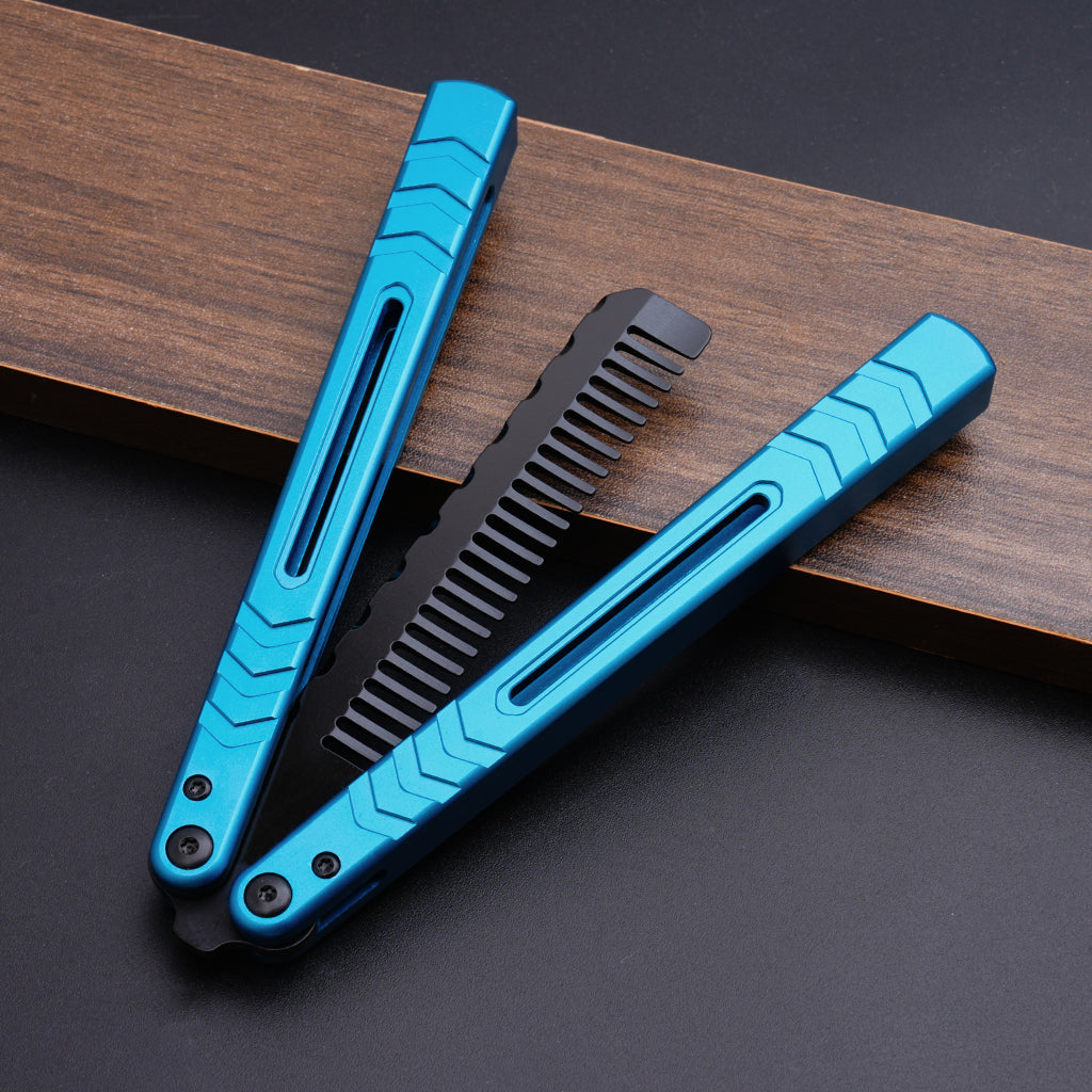 TGZUO 9.72" Professional Precision Practice Gear Comb - Safe Cutter Precision Machined Aluminium Handle (Blue)