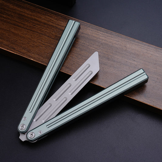 Balisong Trainer,9.76"With Ball Bearing System,T8 Screws,Aluminum Handle（silvery）Dull Blade Butterfly Knife Flipping
