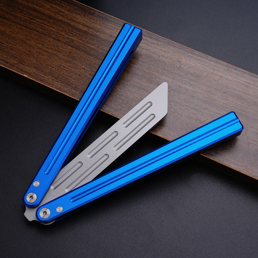 Balisong Trainer,9.76"With Ball Bearing System,T8 Screws,Aluminum Handle（blue）Dull Blade Butterfly Knife Flipping