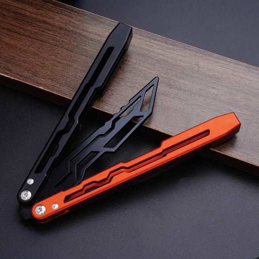 Balisong Trainer,9.84"With copper gasket,T8 Screws,Aluminum Handle（BlackOrange）Dull Blade Butterfly Knife Flipping
