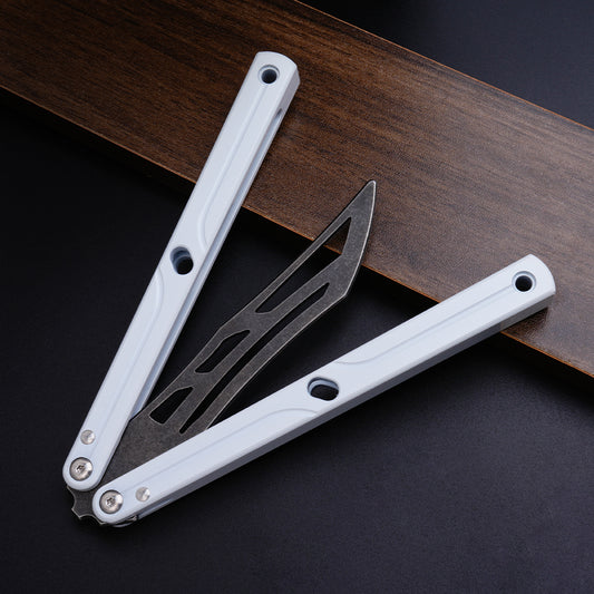 Balisong Trainer,9.76"With copper gasket,T8 Screws,Aluminum Handle（white）Dull Blade Butterfly Knife Flipping