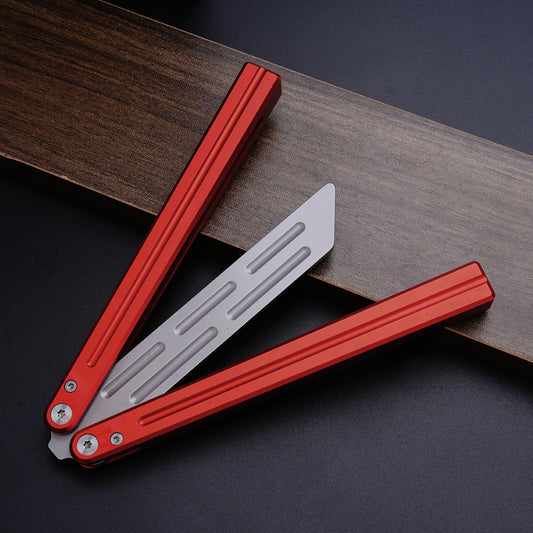 Balisong Trainer,9.76"With Ball Bearing System,T8 Screws,Aluminum Handle（red）Dull Blade Butterfly Knife Flipping