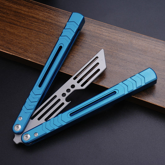 Balisong Trainer,9.76"With Copper Gasket,T8 Screws,Aluminum Handle（blue）Dull Blade Butterfly Knife Flipping