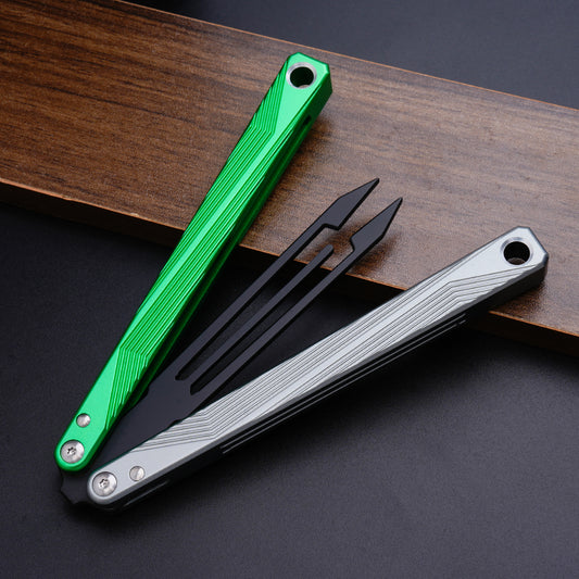 Balisong Trainer,9.84"With copper gasket,T8 Screws,Tuning Fork Head,Aluminum Handle（GreenSilvery）Dull Blade Butterfly Knife Flipping ﻿
