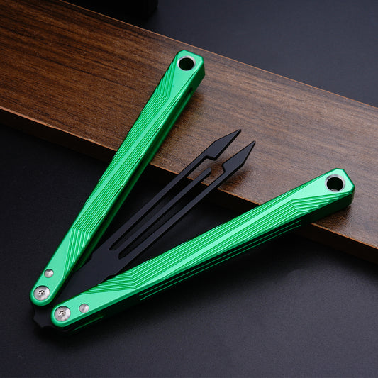 Balisong Trainer,9.84"With copper gasket,T8 Screws,Tuning Fork Head,Aluminum Handle（Green）Dull Blade Butterfly Knife Flipping