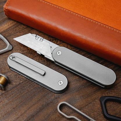 TGZUO 5.51" Premium Folding Utility Tool - SK5 Steel Quick-Change Cutter & Magnetic Lock Titanium Handle(Grey)