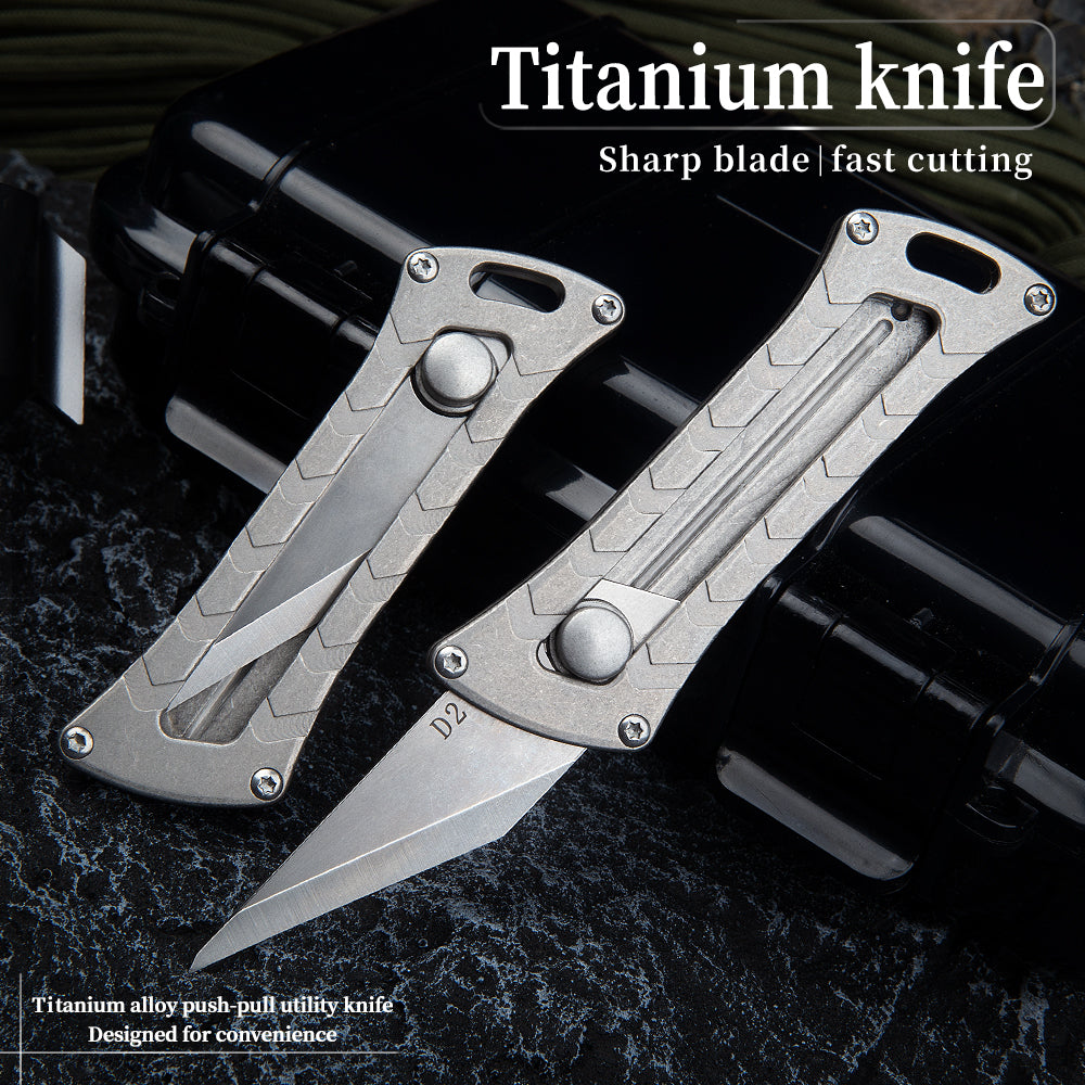 Titanium mini push and pull knife portable pocket utility knife multi-functional unpacking express knife outdoor EDC equipment