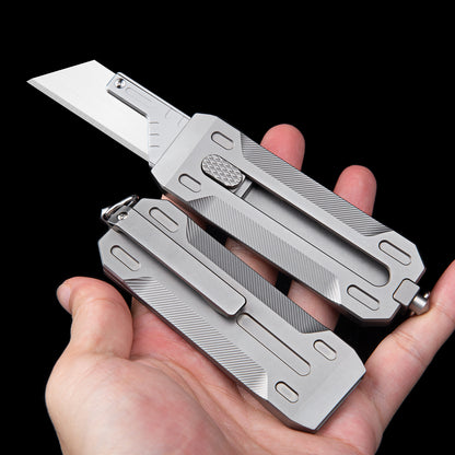 TGZUO 5.91" Heavy-Duty Retractable Utility Tool - SK5 Steel Quick-Change Cutter & Precision Machined Titanium Handle(Grey)